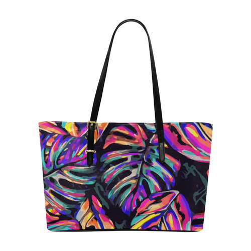 Colorful Tropical Jungle Leaves Floral Euramerican Tote Bag/Large (Model 1656)