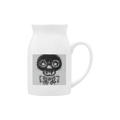 psychedelic skull and bone art geometric triangle abstract pattern in black and white Milk Cup (Large) 450ml