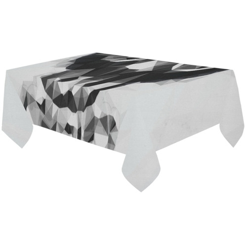psychedelic skull and bone art geometric triangle abstract pattern in black and white Cotton Linen Tablecloth 60"x120"