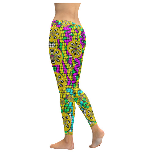 Merry happy festive flowers of love Low Rise Leggings (Invisible Stitch) (Model L05)
