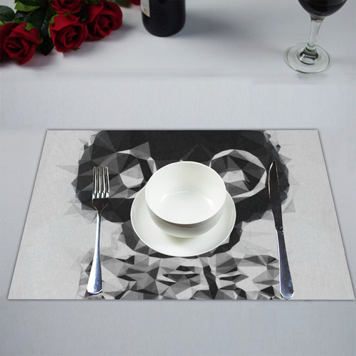 psychedelic skull and bone art geometric triangle abstract pattern in black and white Placemat 14’’ x 19’’ (Two Pieces)