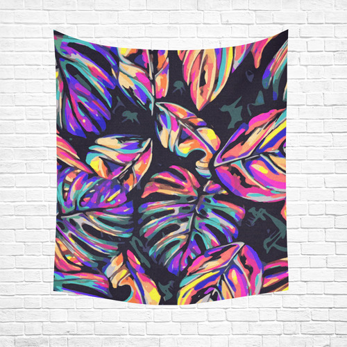 Colorful Tropical Jungle Leaves Floral Cotton Linen Wall Tapestry 51"x 60"