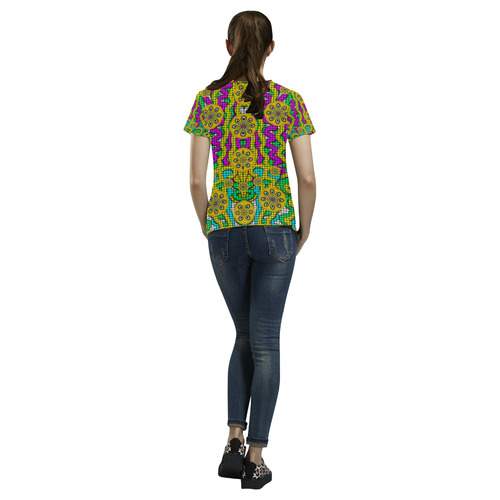 Merry happy festive flowers of love All Over Print T-Shirt for Women (USA Size) (Model T40)