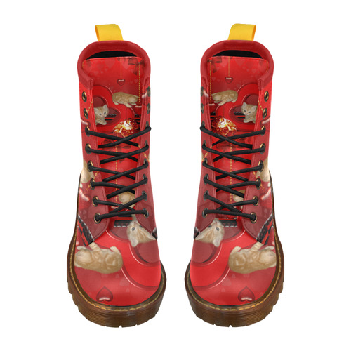 Cute kitten with hearts High Grade PU Leather Martin Boots For Women Model 402H