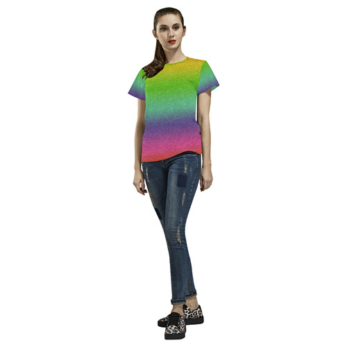metallic rainbow glitter texture All Over Print T-Shirt for Women (USA Size) (Model T40)