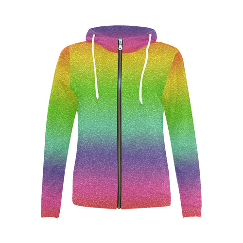metallic rainbow glitter texture All Over Print Full Zip Hoodie for Women (Model H14)