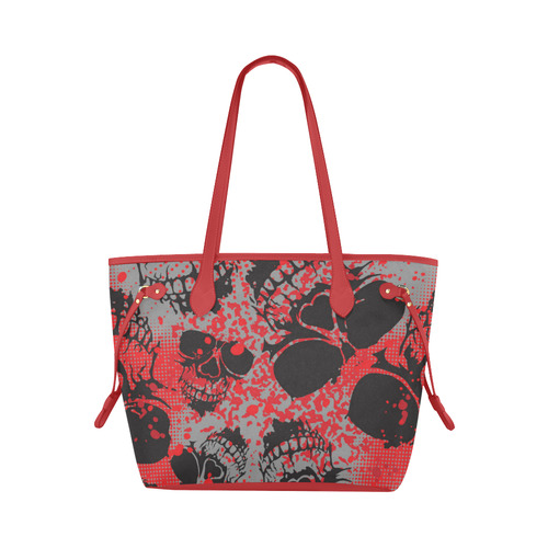 Skull With Red Dot Background Clover Canvas Tote Bag (Model 1661)