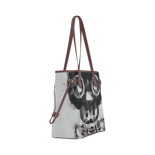 psychedelic skull and bone art geometric triangle abstract pattern in black and white Clover Canvas Tote Bag (Model 1661)