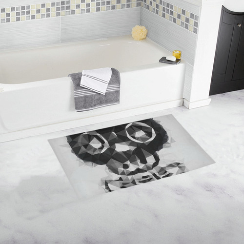 psychedelic skull and bone art geometric triangle abstract pattern in black and white Bath Rug 16''x 28''