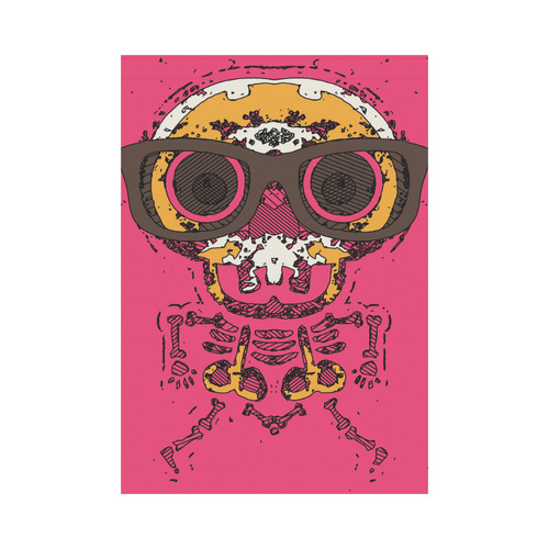 funny skull and bone graffiti drawing in orange brown and pink Garden Flag 28''x40'' （Without Flagpole）