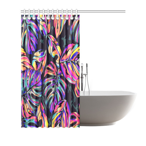 Colorful Tropical Jungle Leaves Floral Shower Curtain 72"x72"