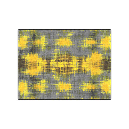 geometric plaid pattern painting abstract in yellow brown and black Blanket 50"x60"