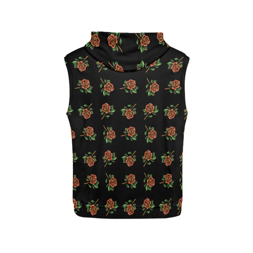 Tattoo Roses All Over Print Sleeveless Hoodie for Women (Model H15)