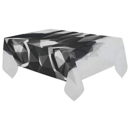 psychedelic skull and bone art geometric triangle abstract pattern in black and white Cotton Linen Tablecloth 60"x 104"