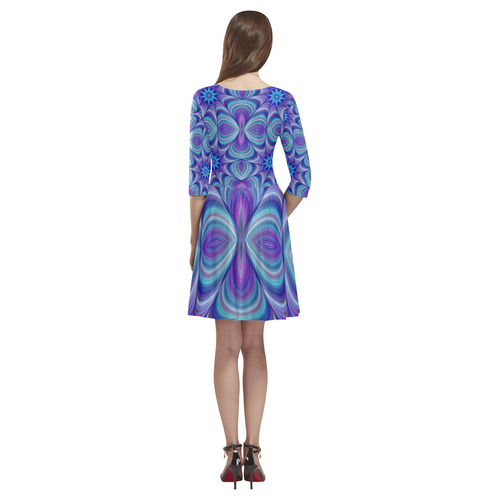 60s Psychedelic blue and purple Tethys Half-Sleeve Skater Dress(Model D20)