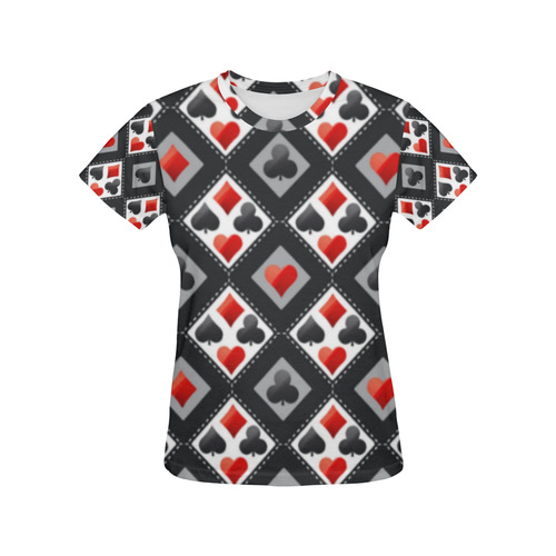 Clubs Diamonds Hearts Spades Playing Cards All Over Print T-Shirt for Women (USA Size) (Model T40)