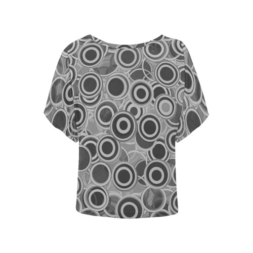 Transparent fun circles, retro in black and gray Women's Batwing-Sleeved Blouse T shirt (Model T44)