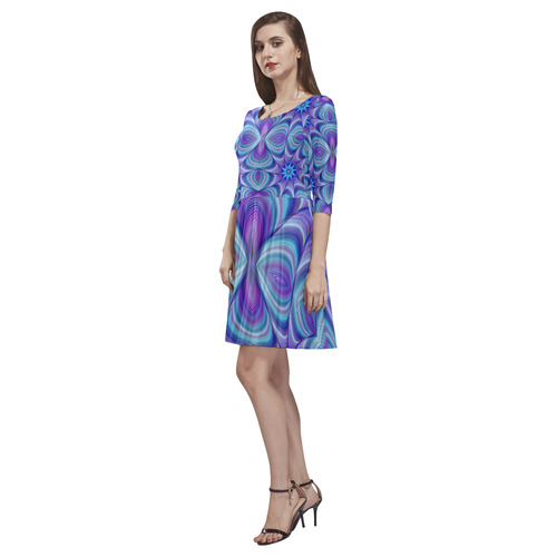 60s Psychedelic blue and purple Tethys Half-Sleeve Skater Dress(Model D20)