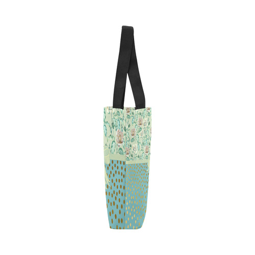 Vintage Roses Polka Dots Ribbon - Teal Gold Canvas Tote Bag (Model 1657)