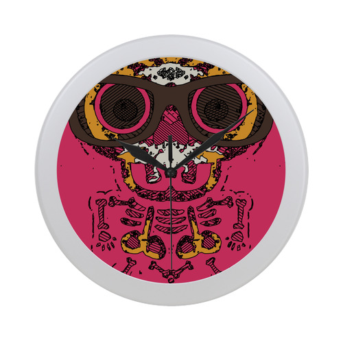 funny skull and bone graffiti drawing in orange brown and pink Circular Plastic Wall clock