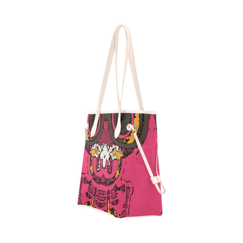 funny skull and bone graffiti drawing in orange brown and pink Clover Canvas Tote Bag (Model 1661)