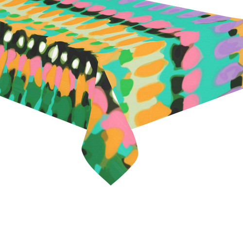 Ethnic Boho Orange Green Pink Forest Cotton Linen Tablecloth 60"x120"