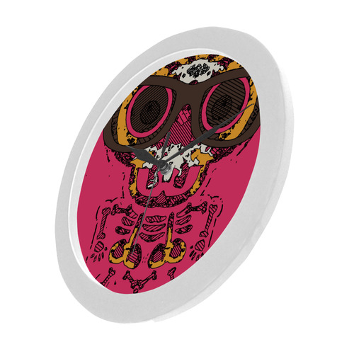 funny skull and bone graffiti drawing in orange brown and pink Circular Plastic Wall clock