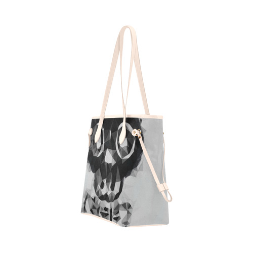 psychedelic skull and bone art geometric triangle abstract pattern in black and white Clover Canvas Tote Bag (Model 1661)