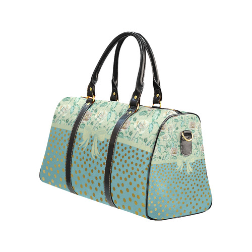 Vintage Roses Polka Dots Ribbon - Teal Gold New Waterproof Travel Bag/Small (Model 1639)