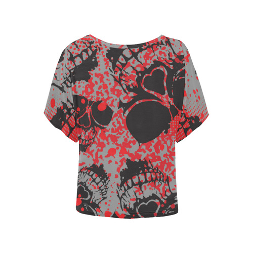 Skull With Red Dot Background Women's Batwing-Sleeved Blouse T shirt (Model T44)