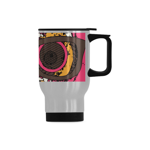 funny skull and bone graffiti drawing in orange brown and pink Travel Mug (Silver) (14 Oz)