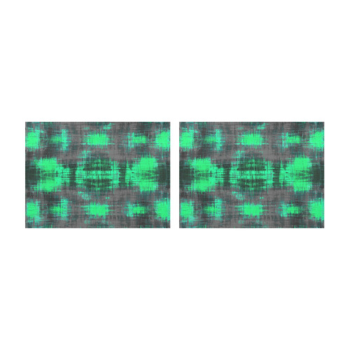 psychedelic geometric plaid abstract pattern in green and black Placemat 14’’ x 19’’ (Set of 2)