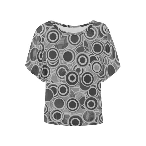 Transparent fun circles, retro in black and gray Women's Batwing-Sleeved Blouse T shirt (Model T44)