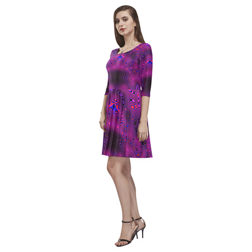 60s Psychedelic purple Tethys Half-Sleeve Skater Dress(Model D20)