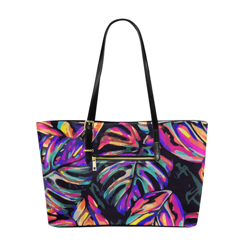 Colorful Tropical Jungle Leaves Floral Euramerican Tote Bag/Large (Model 1656)