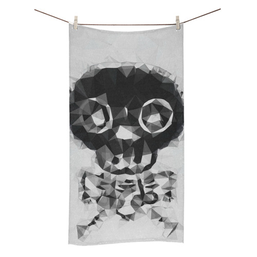 psychedelic skull and bone art geometric triangle abstract pattern in black and white Bath Towel 30"x56"