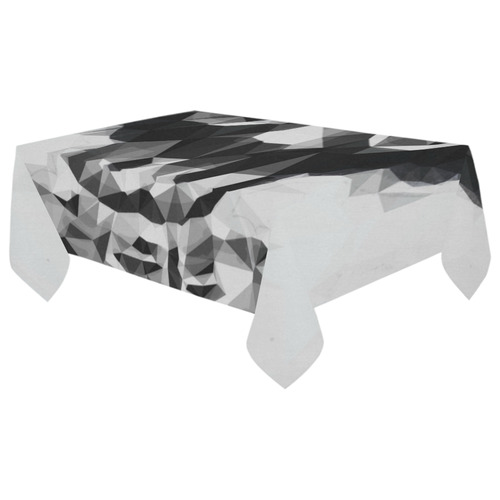 psychedelic skull and bone art geometric triangle abstract pattern in black and white Cotton Linen Tablecloth 60"x 104"