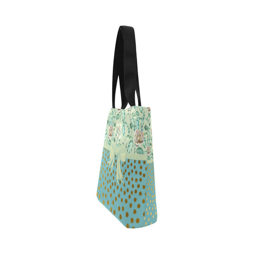 Vintage Roses Polka Dots Ribbon - Teal Gold Canvas Tote Bag (Model 1657)