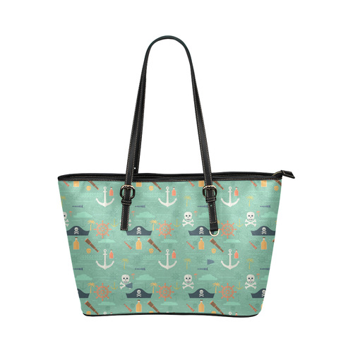 Pirate Skull Crossbones Anchor Rum Palm Tree Leather Tote Bag/Small (Model 1651)