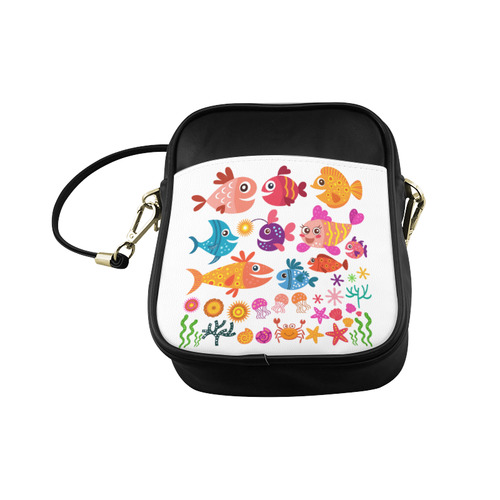 Cute Fish Jellyfish Seashells Crab Sling Bag (Model 1627)