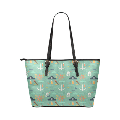 Pirate Skull Crossbones Anchor Rum Palm Tree Leather Tote Bag/Small (Model 1651)
