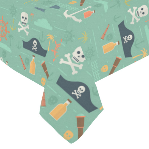 Pirate Skull Crossbones Anchor Rum Palm Tree Cotton Linen Tablecloth 60"x 84"