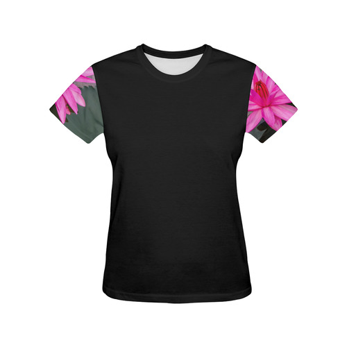 Signature Pink Lotus Yoga Tee All Over Print T-Shirt for Women (USA Size) (Model T40)