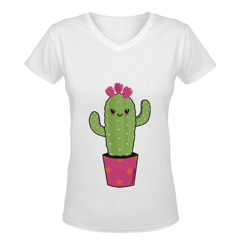 Cactus kawaii Women's Deep V-neck T-shirt (Model T19)