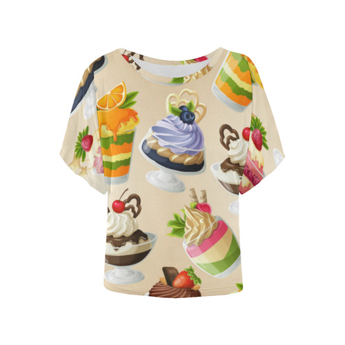 Delicious Desserts Ice Cream Chocolate Women's Batwing-Sleeved Blouse T shirt (Model T44)