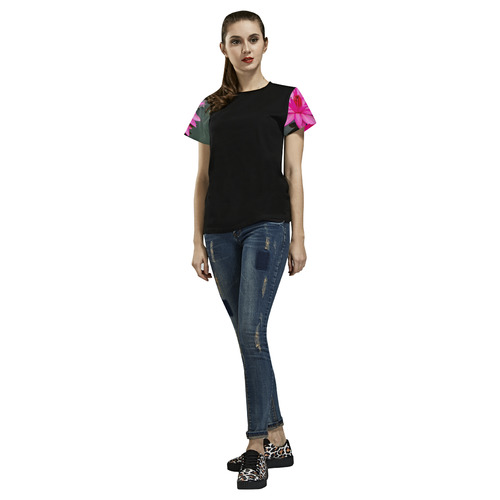 Signature Pink Lotus Yoga Tee All Over Print T-Shirt for Women (USA Size) (Model T40)