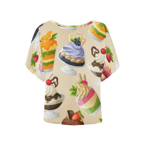 Delicious Desserts Ice Cream Chocolate Women's Batwing-Sleeved Blouse T shirt (Model T44)