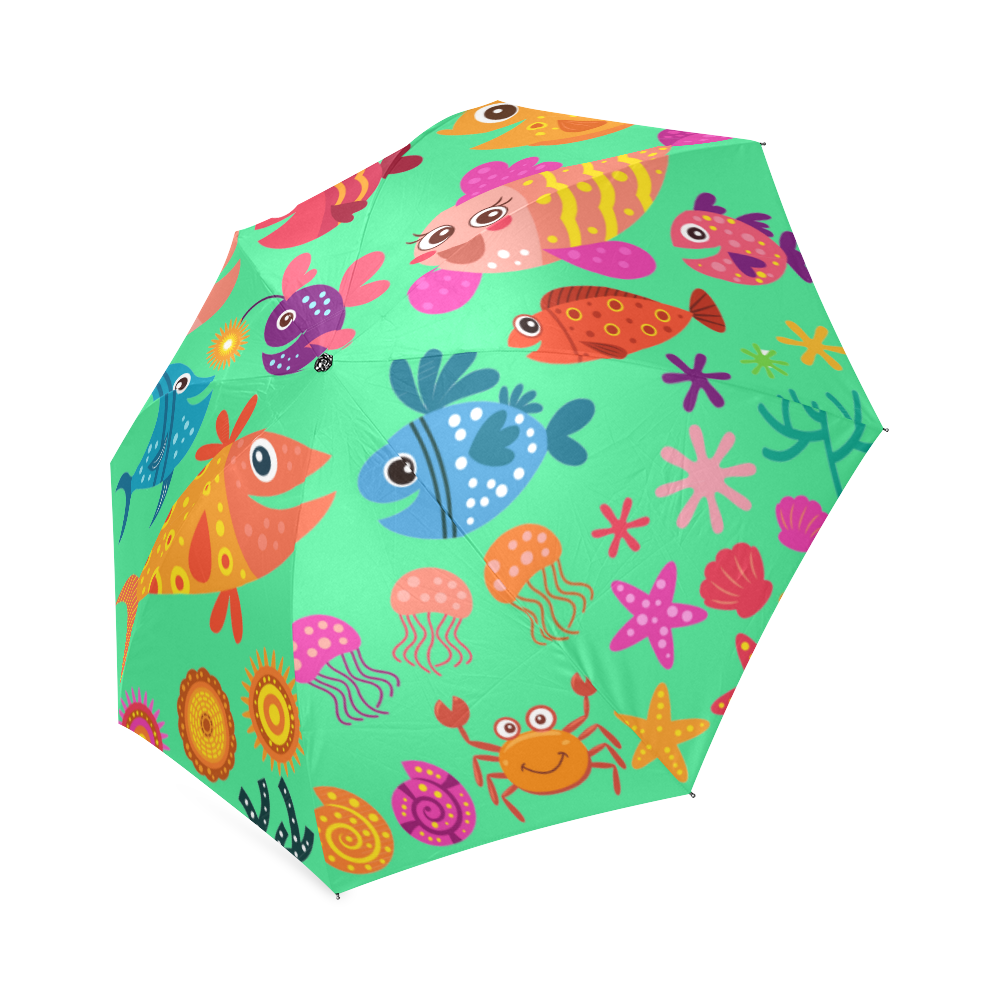 Cute Fish Jellyfish Seashells Crab Foldable Umbrella (Model U01) ID