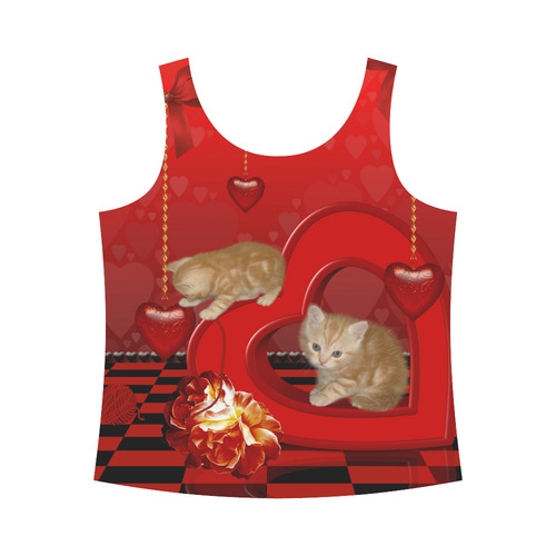 Cute kitten with hearts All Over Print Tank Top for Women (Model T43)