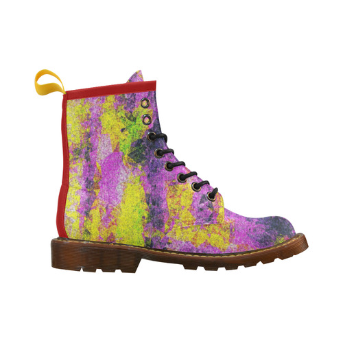 vintage psychedelic painting texture abstract in pink and yellow with noise and grain High Grade PU Leather Martin Boots For Men Model 402H